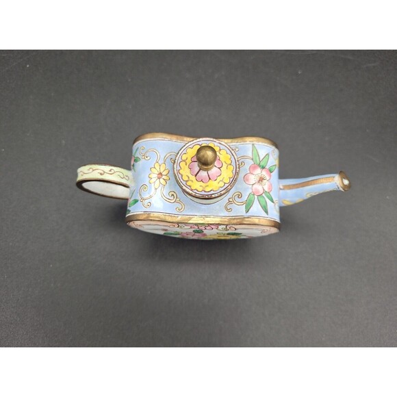 Kelvin Chen Miniature Enamel Heart-shaped Teapot #450 Yellow and Pink Flowers - Picture 2 of 8